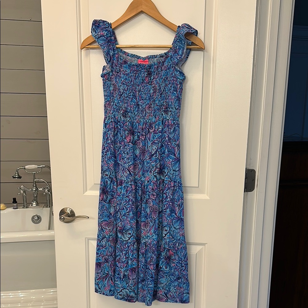 Lilly Pulitzer Girls size Large Midi Vibrant Blue and Purple Floral Dress